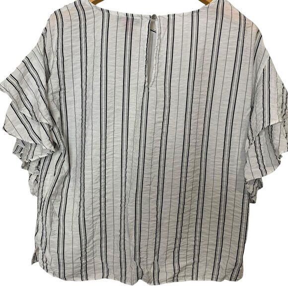 Vince Camuto Top Women's Size Small Cropped Ruffle Tiered Sleeve Twee Striped - Picture 2 of 4